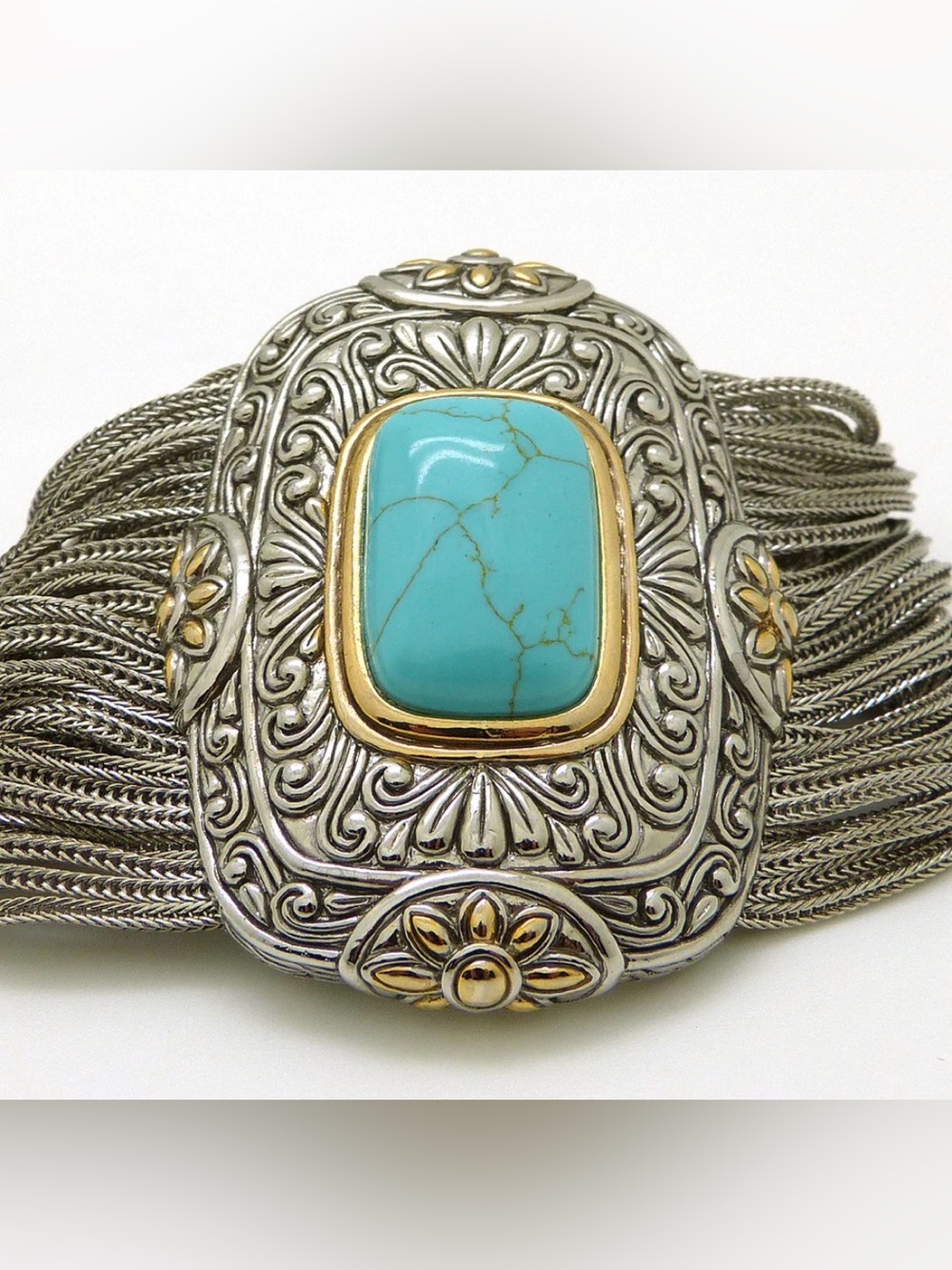 Turquoise Silver Toned Multiple Row Western Bracelet